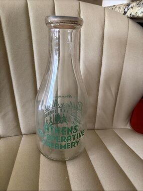 Vintage Athens Cooperative Creamery Green Glass Milk Bottle